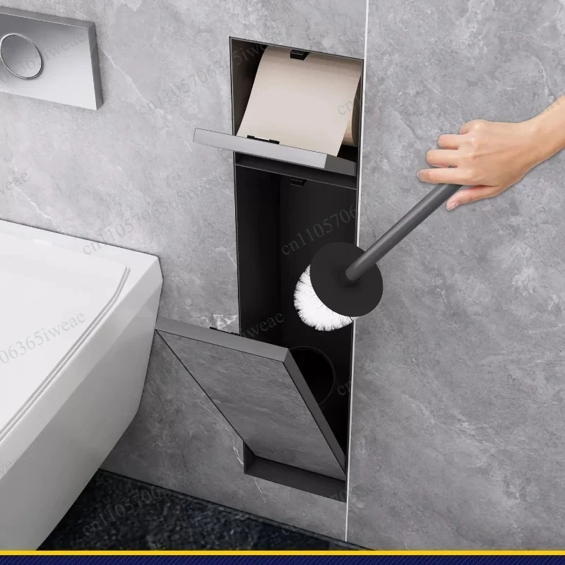 Stainless steel concealed 2-in-1 tissue box niche concealed toilet brush niche