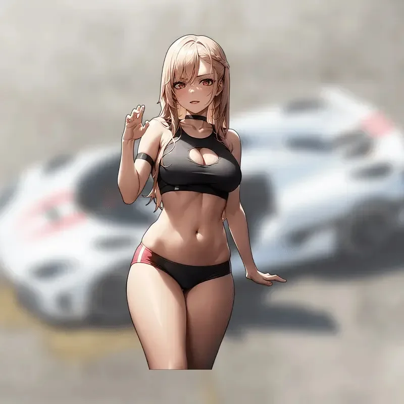 1pc 2D Flat Blonde Anime Girl Vinyl Sticker, Waterproof Sun-Resistant Self-Adhesive Decal for Car & Smooth Surfaces