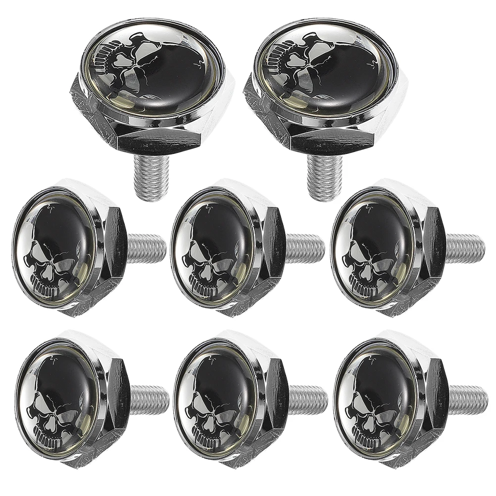 

8pcs Stainless Steel Skull License Plate Screws Anti-Theft Durable Universal Fit Decorative Car Fasteners No Screw Easy Install