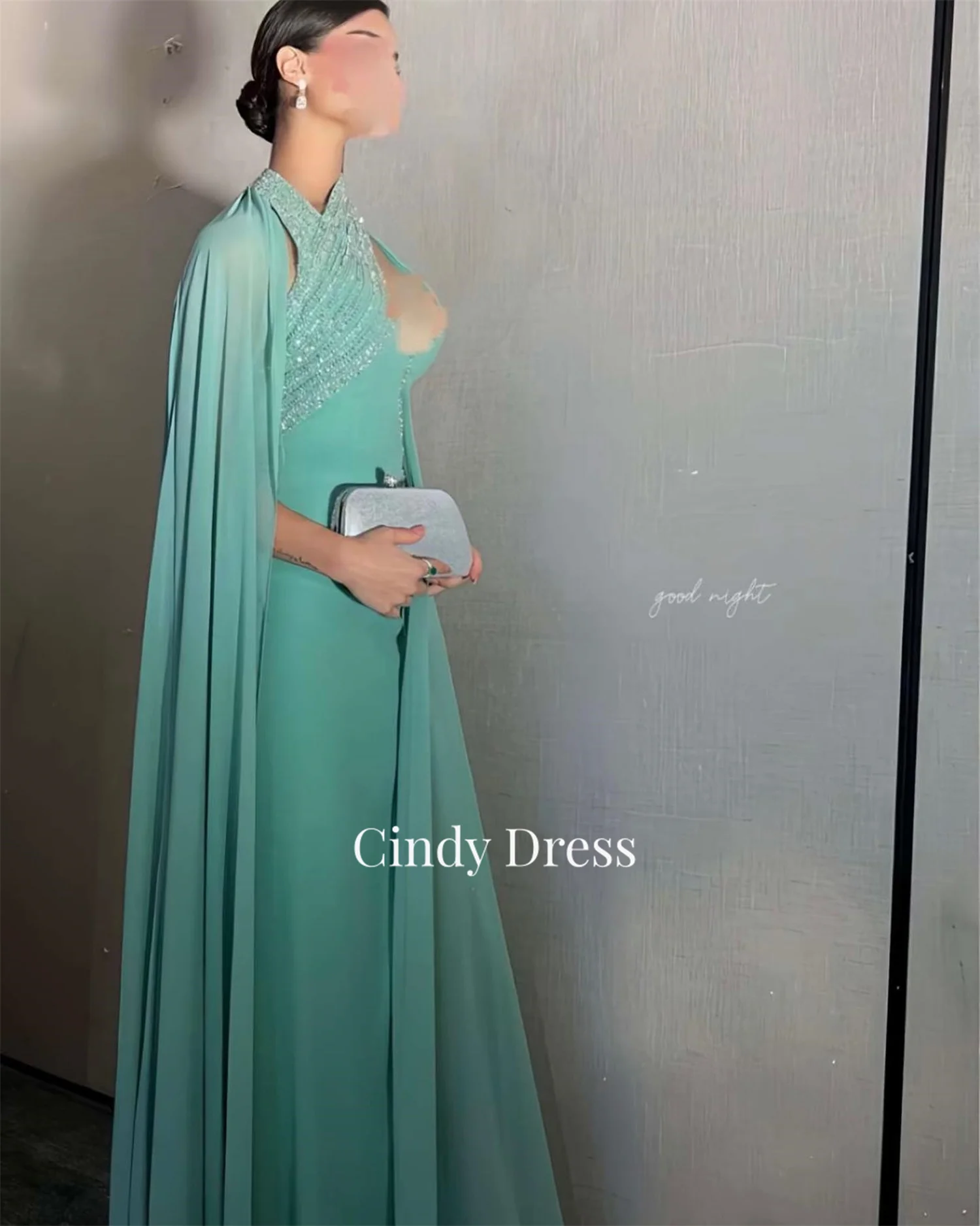 Green V-neck Beaded Shawl Long Tail Elegant Saudi Wedding Guest Dresses for Women Evening Dress Graduation Party Gala Customized