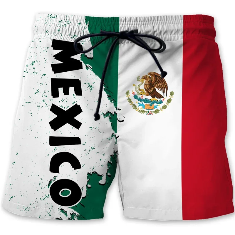 Mexico Flag 3d Print Aztec Swim Trunks Men Drawstring Quick Dry Street Beach Shorts Oversized Bathing Suits Surf Board Shorts