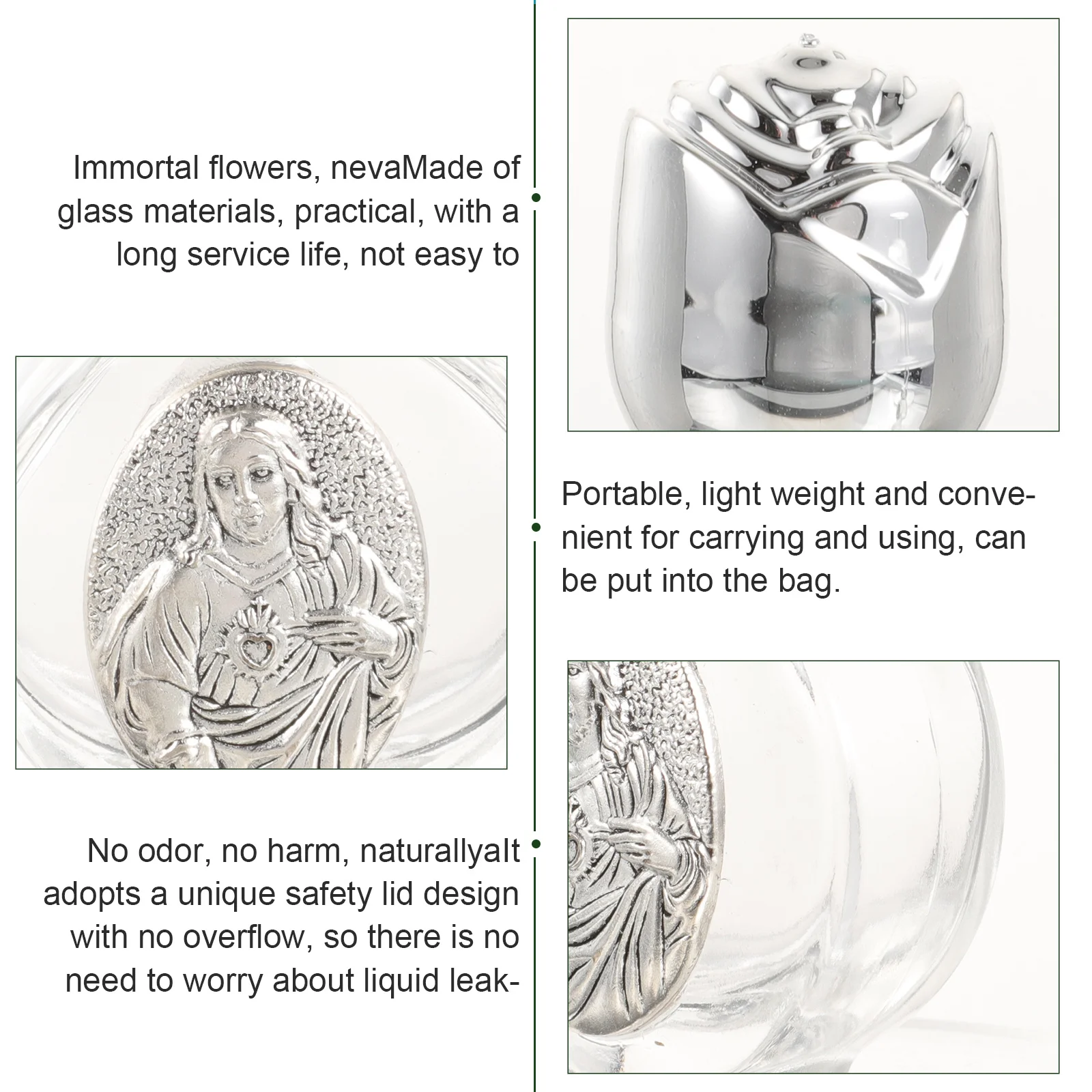 

2Pcs Clear Glass Holy Water Bottles Embossed Small Portable Refillable Bottles for Church Festival Travel Baptism