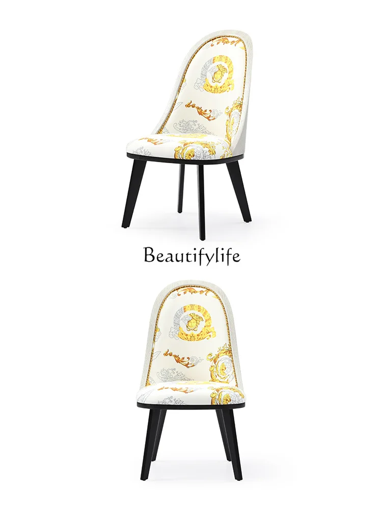 Italian Affordable Luxury Dining Chair Household Adult Mosaic Fabric Ash Backrest Solid Wood Chair