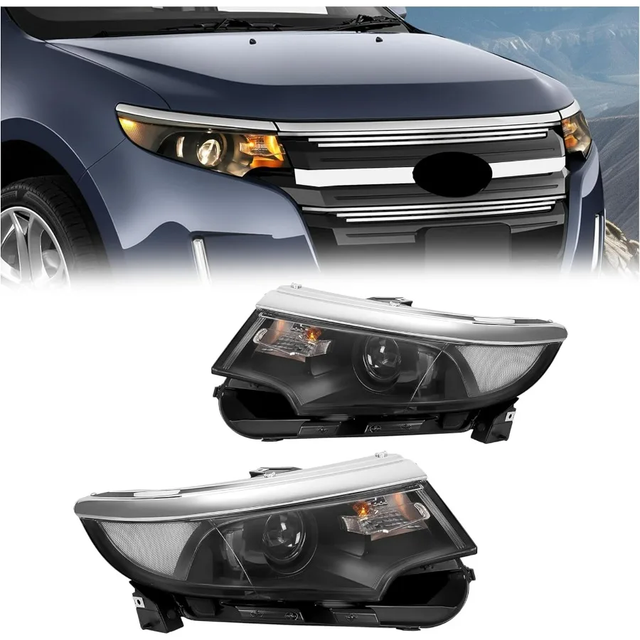 

Projector Headlights Pair Compatible with 20112014 Edge Headlamp Front Lamp with Bulbs Clear Lens Black Housing Driver Passeng