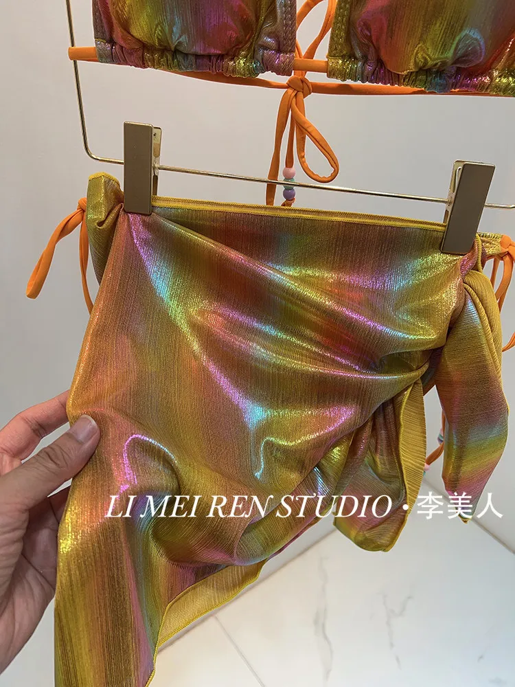New Colorful shiny bikini swimsuit women's three piece swimsuit set