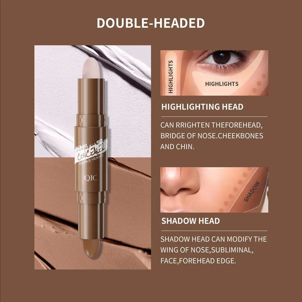 Stick Contorno Crema a Doppia Punta Lunga Durata Naturale Correttore Viso Professionale Base Liscia Trucco Completo