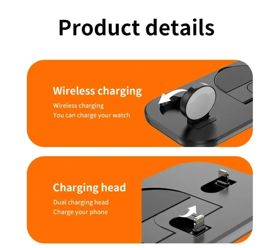 3-in-1 Schnell-Ladestation Faltbares Kabelloses Ladegerät Ständer Dock Handyhalter für iPhone 17-12 Apple Watch AirPods – Detail 18