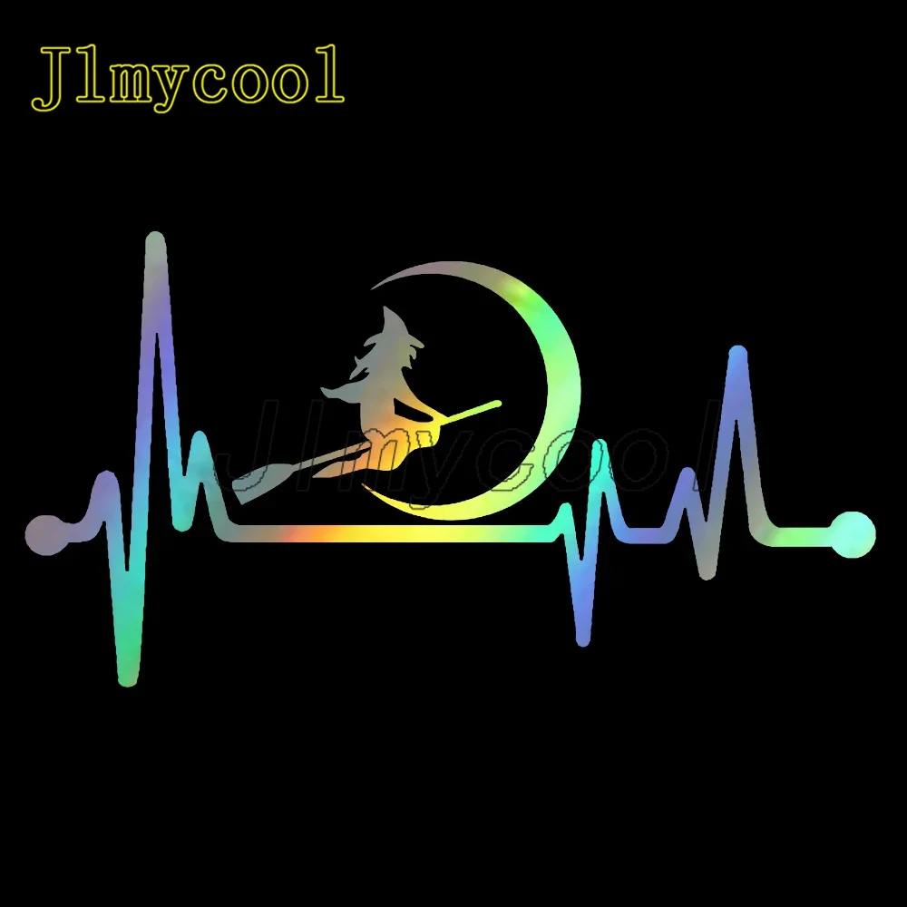 

Cute Witch Moon Broom Heartbeat Vinyl Wrap Decor Decals Car stickers 13.7CM*7.3CM Decal Stcker