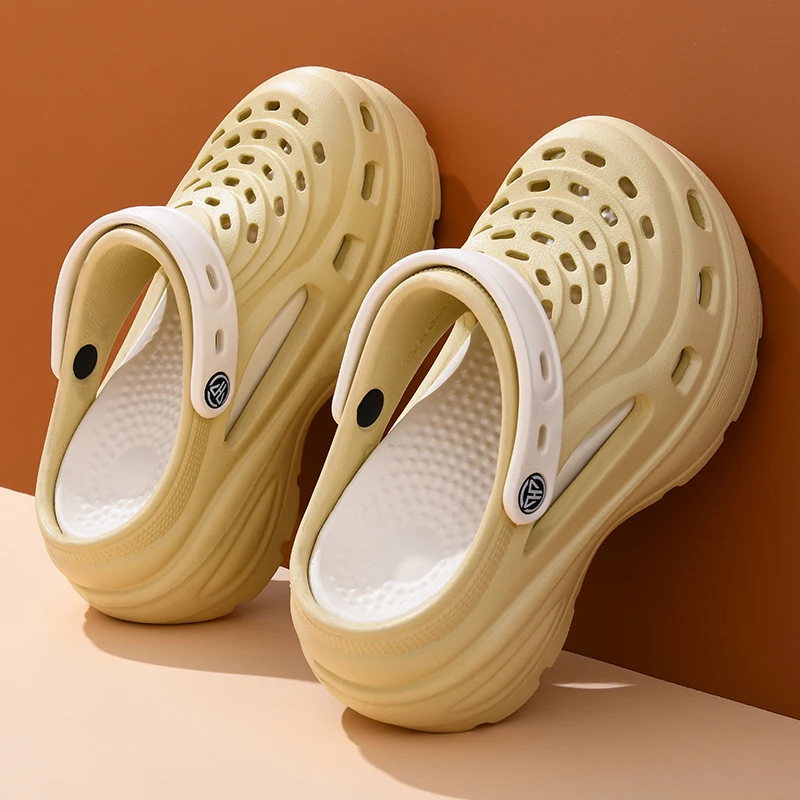 

HKDQ белые летние сандалии на платформе, женские сабо на толстой подошве, дышащая модная простая женская пляжная обувь с полым дизайном