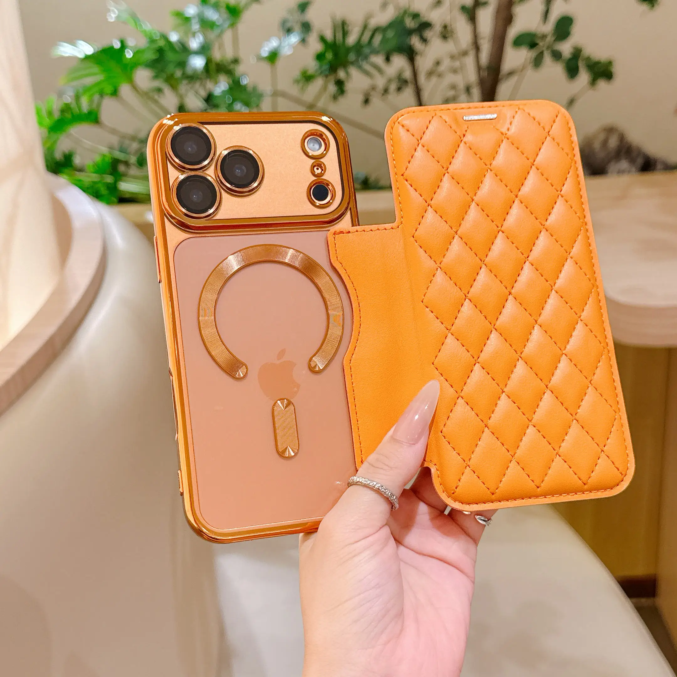 

Чехол-бумажник из искусственной кожи с сеткой для iPhone Air 17 Pro Max, слоты для карт, полная защита, магнитный чехол с беспроводной зарядкой