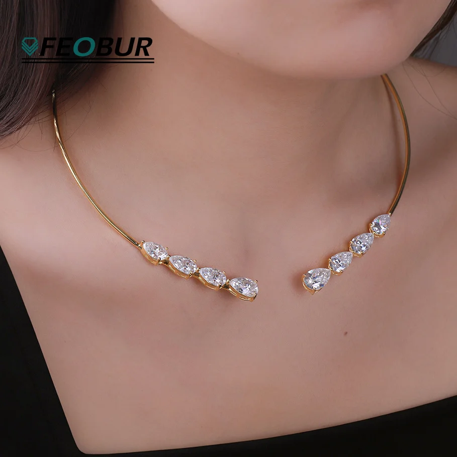 

24cttw Pear Cut Moissanite Open Necklace for Women 925 Sterling Silver Gradient Waterdrop Diamond Chain with Certificate Jewelry