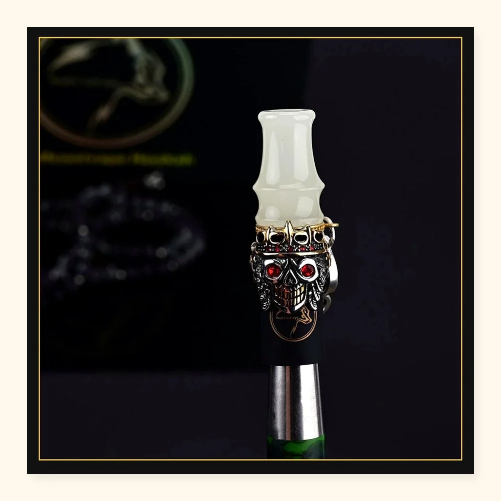 Luminous Skull Shisha Cigarette Holder with Black Stone Bead Chain and Resin Suction Nozzle - Perfect Collectible Gift