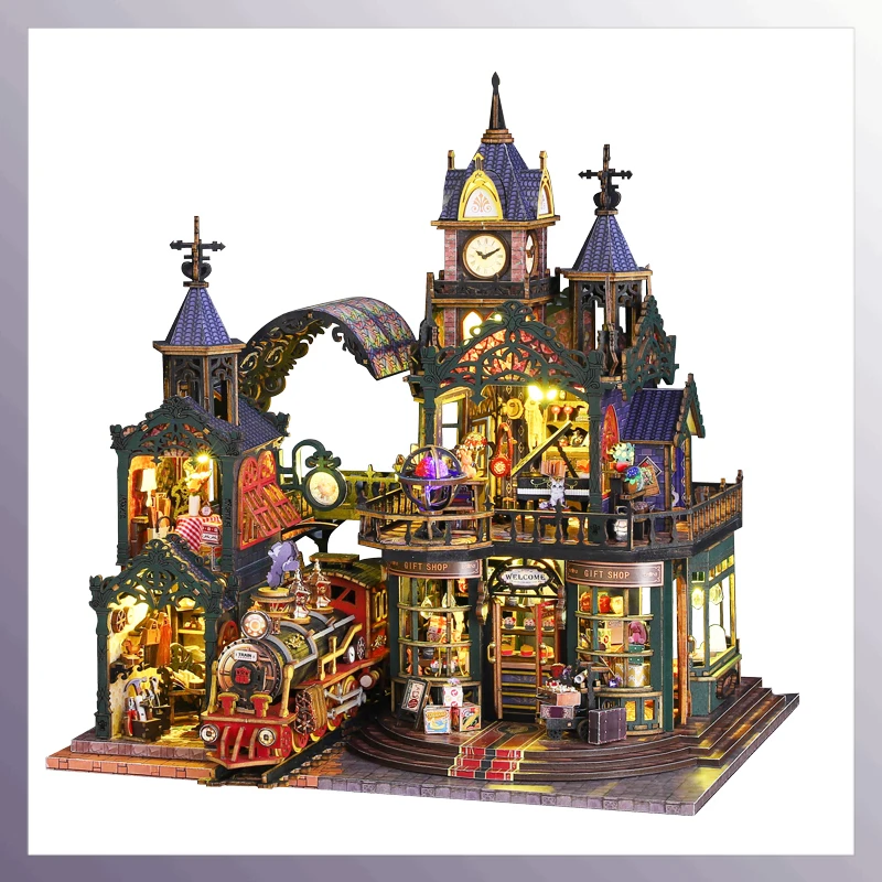 Diy Wooden Miniature Building Kit With Rail-Track Secluded City Dollhouse With Furniture Casa Magic Dollhouses For Friends Gifts