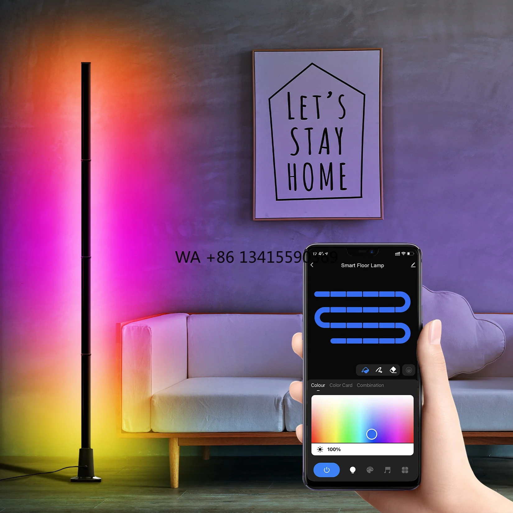 

Modern Remote Control Tuya Smart Night Home Light App Wifi Alexa Standing Corner Lamp Decorative RGB Led Floor Lamp