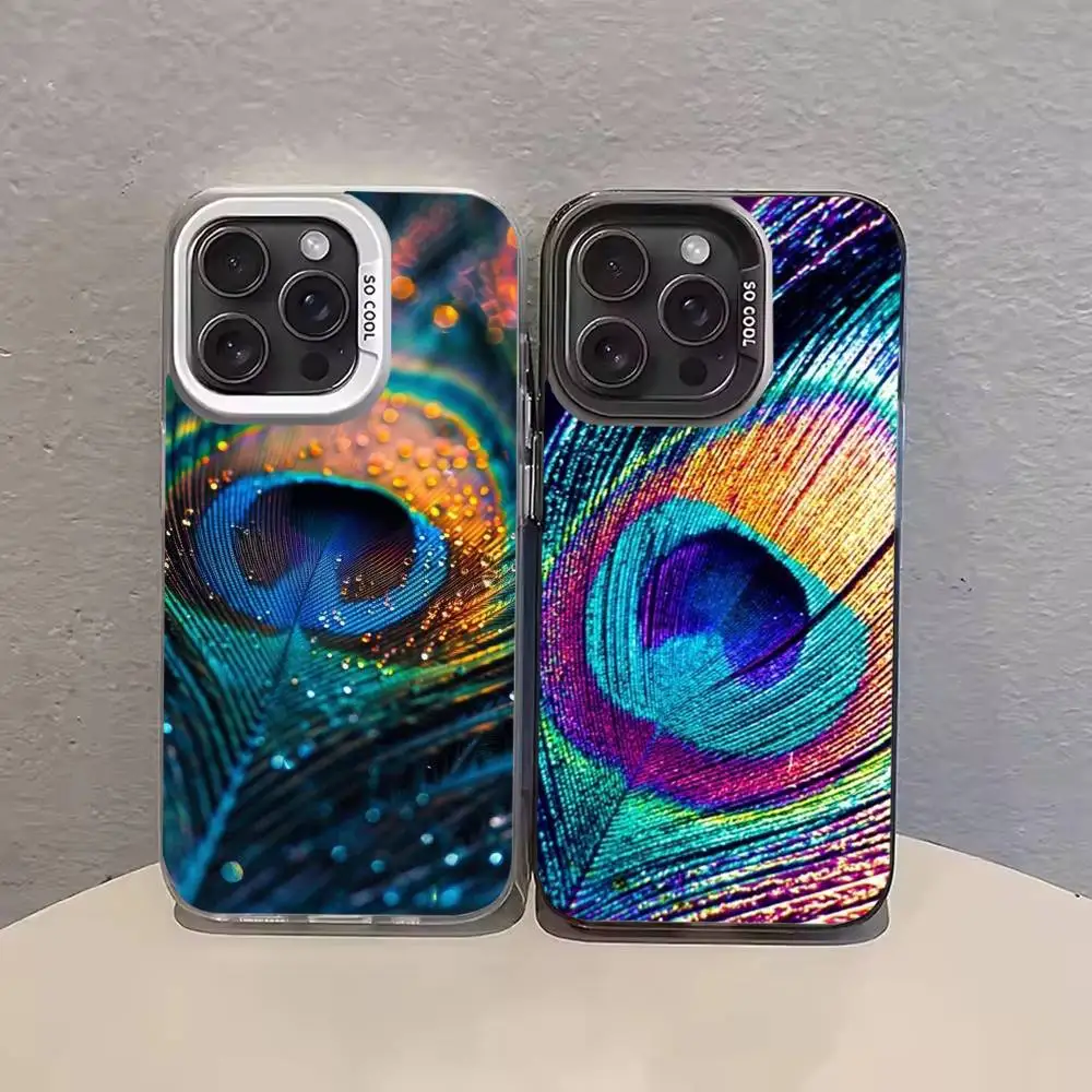 

Peacock Feathers Phone Case Color Silver Shell For IPhone 17 16 15 14 13 12 11 Pro Max Plus