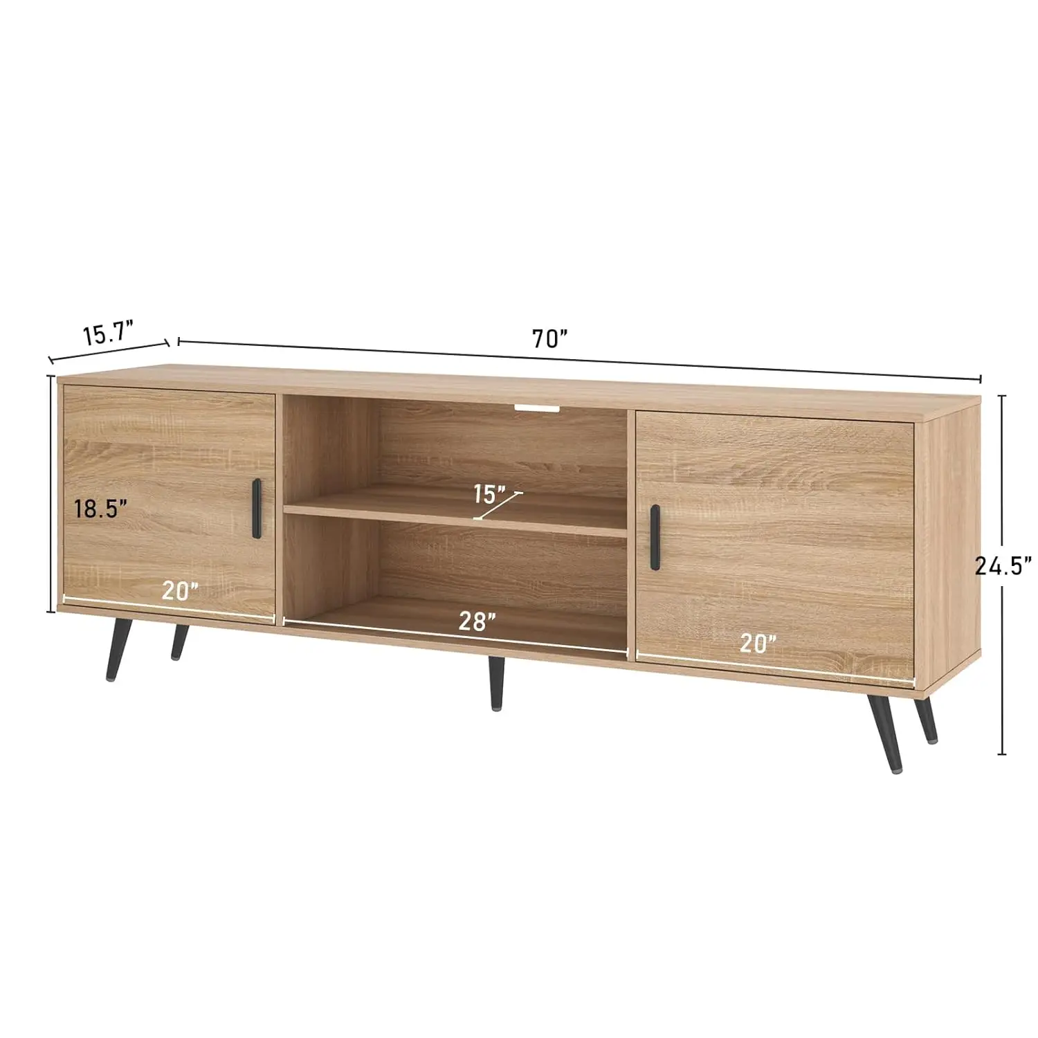 Mid Century Modern TV Stand 70in for 75in TV Wood Storage Entertainment Center Living Room Bedroom Media Console Oak, Customized