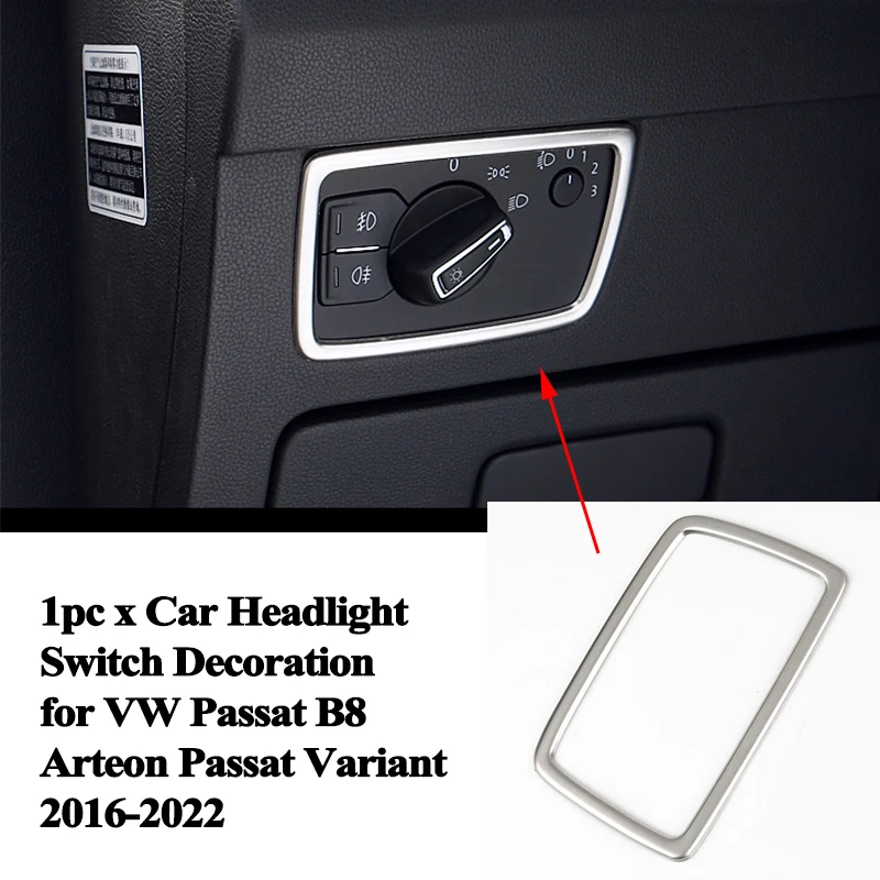 1pc Car Headlight Switch Decoration Trim Cover Sequin Sticker Styling Accessories for VW Volkswagen Passat B8 Arteon 2016-2022