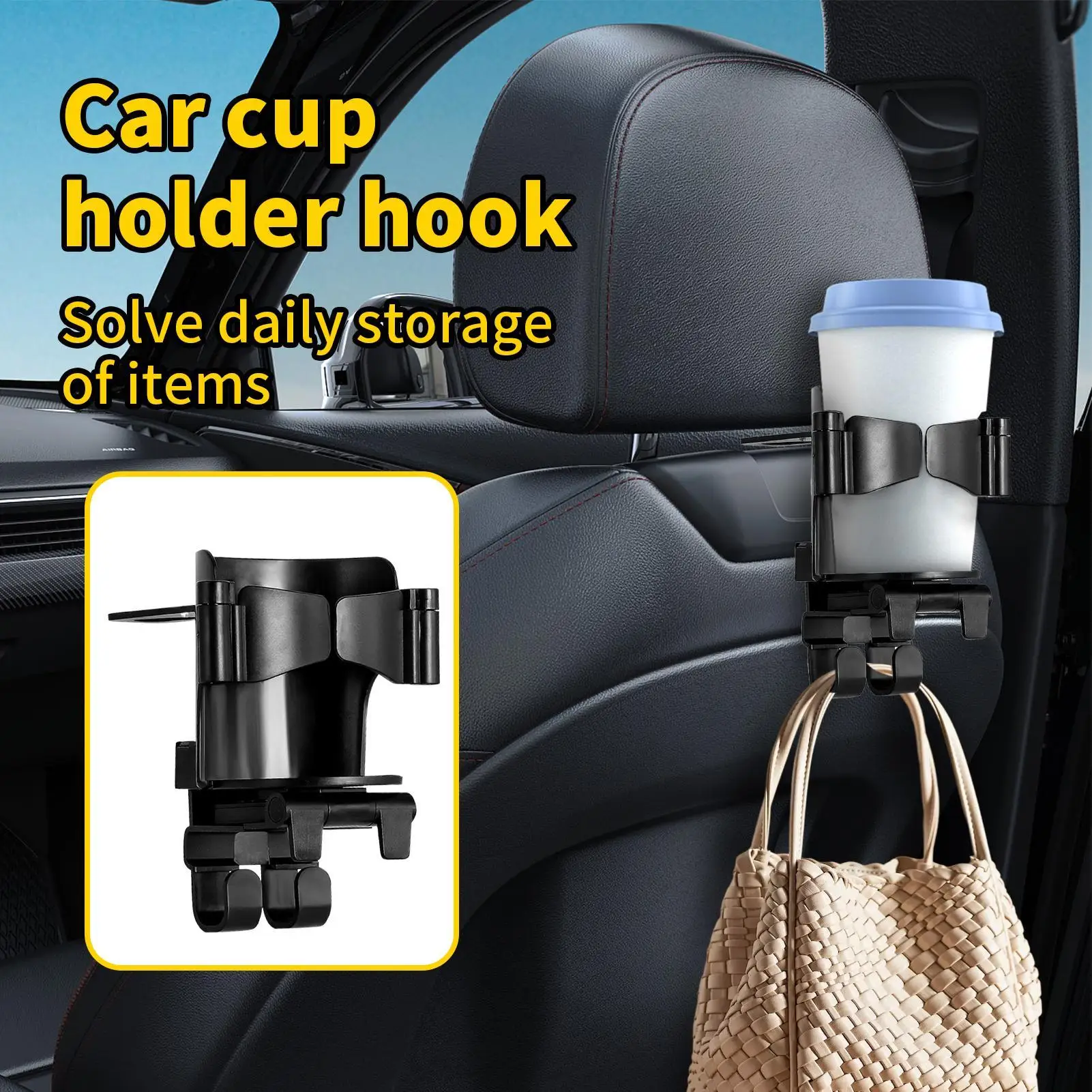 

new Car Cup Holder with 2 Hooks Headrest Hanging Drink Holder Unversal Car Back Seat Bottle Mount with Phone Support