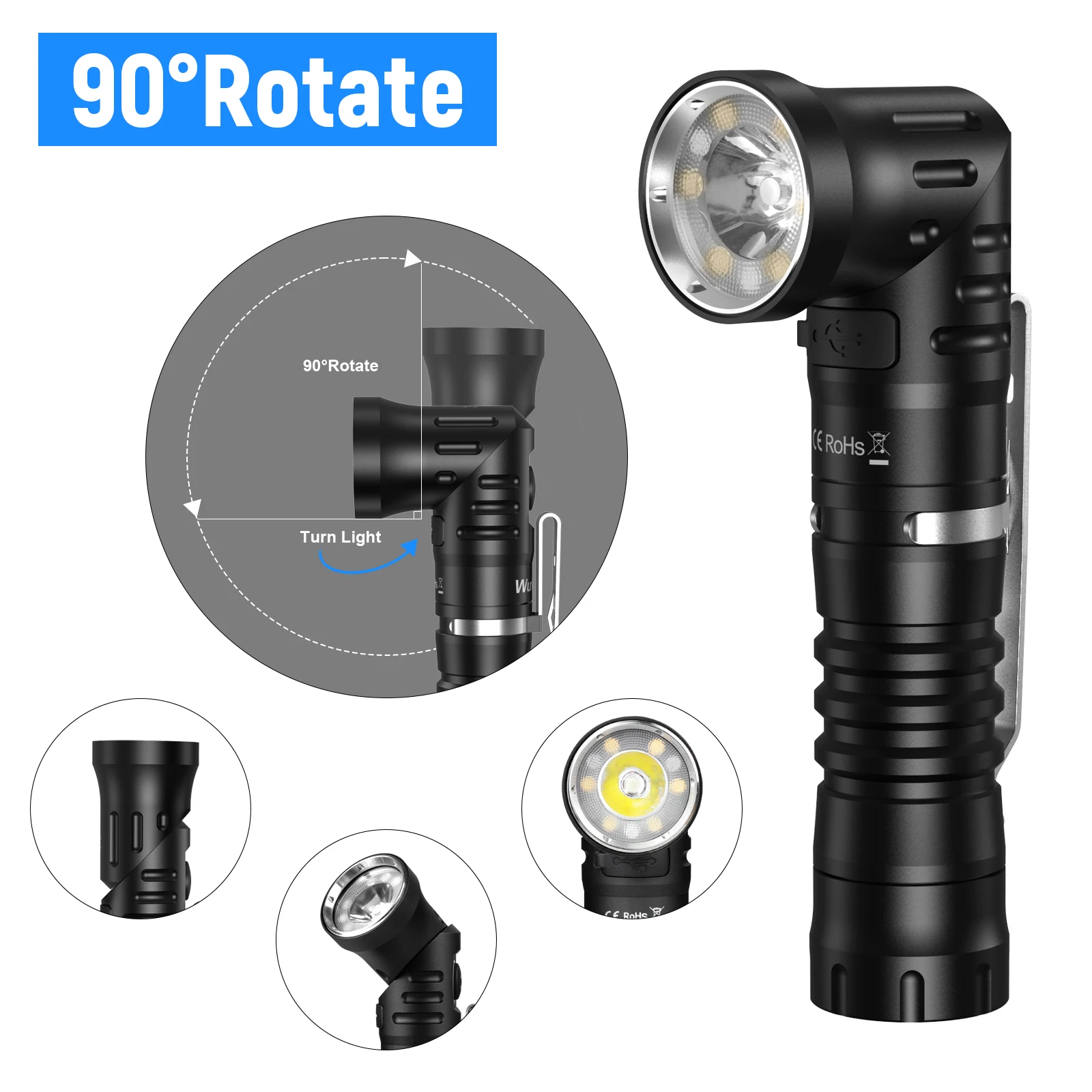 Wurkkos-lanterna LED dobrável com cauda magnética, USB C tocha recarregável EDC, caminhadas luz vermelha, 90 ° máximo 1800LM, IP68, HD11, 18650