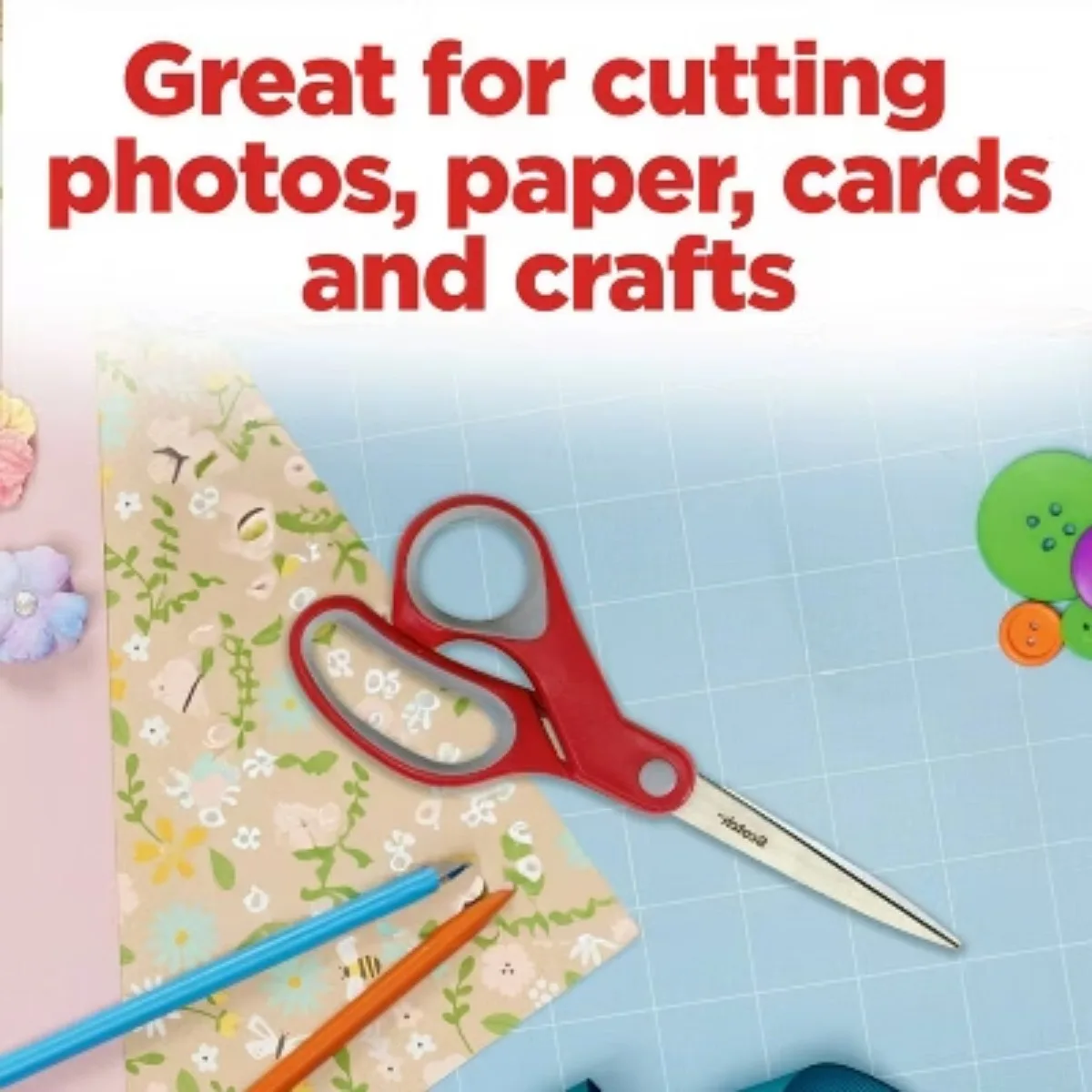 Scotch 2pk Multi-Purpose 8" Scissors: Stainless Steel, Office & School, Wrapping, Non-Powered Desk Tools, Red