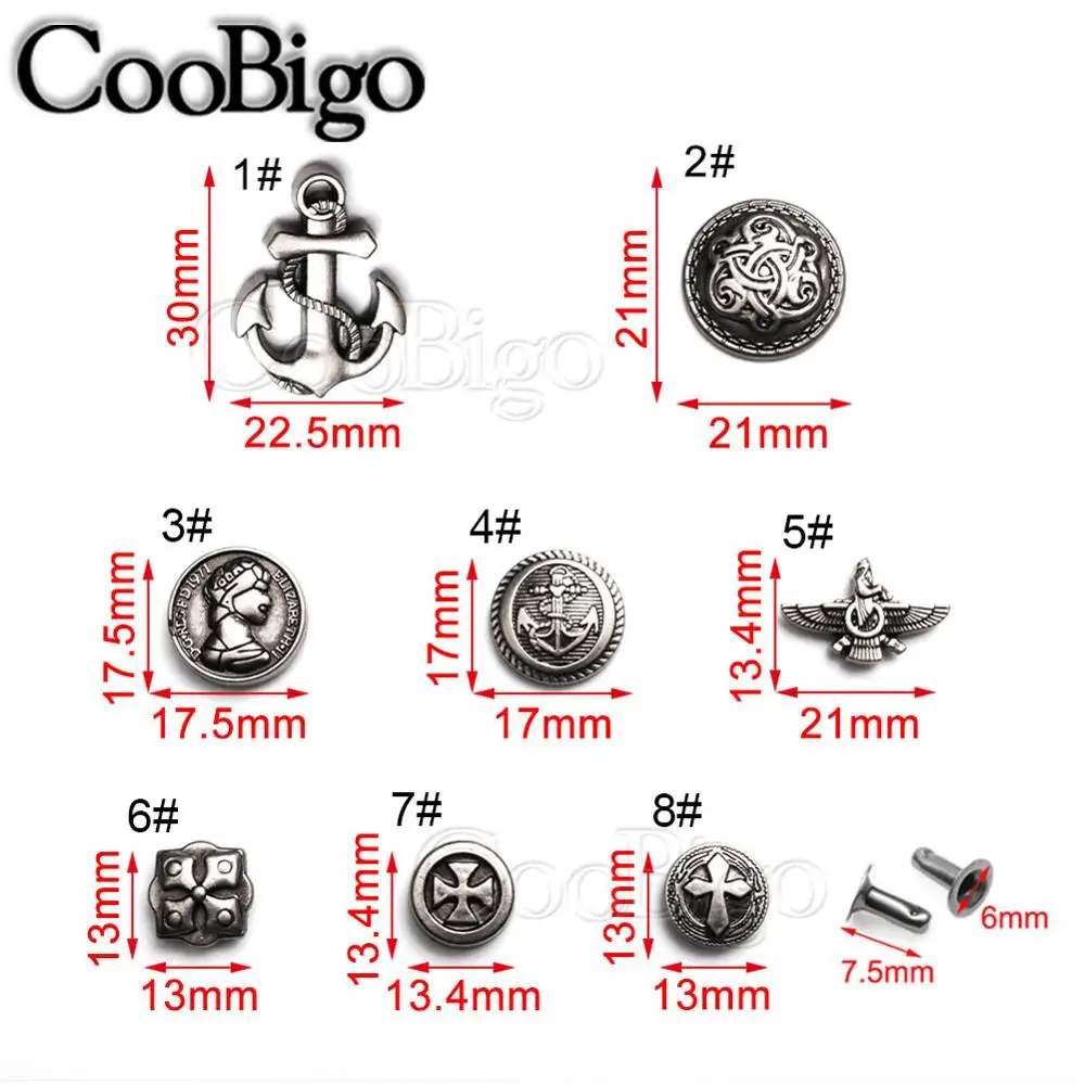 5Sets Metal Spike Studs Rivets Vintage Rivet Button Anchor Cross Shield Pet Collar DIY Leather Craft Clothes Sewing Accessories