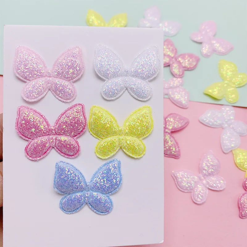 100pcs 3*2.5cm Sparkle Powder Butterfly Hair Accessories for DIY Children's Headwear Hair Clips Gift Decorative Accessories