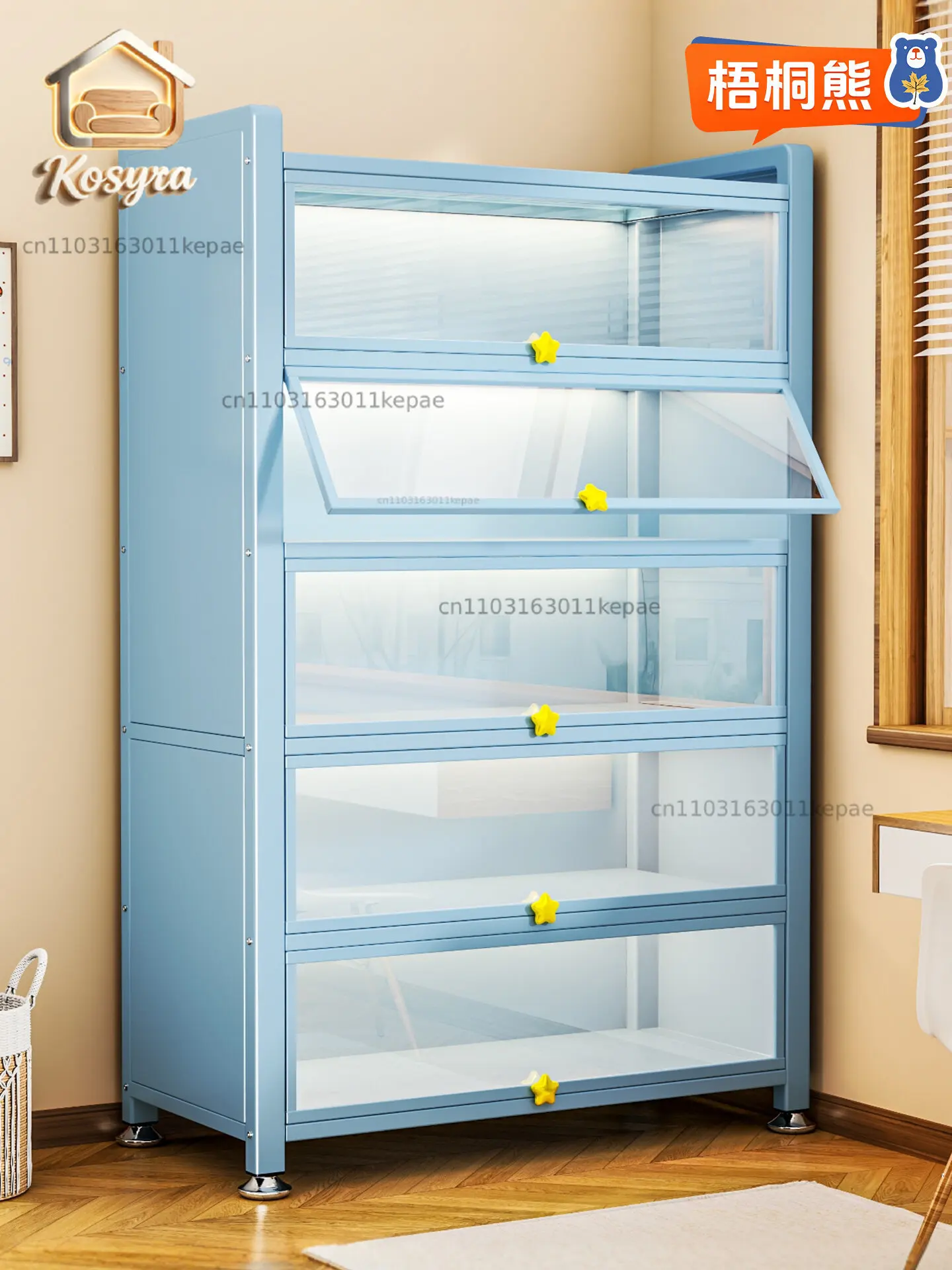 Figure display cabinet with door glass bookcase dustproof blue pain cabinet transparent blind box doll storage cabinet iron