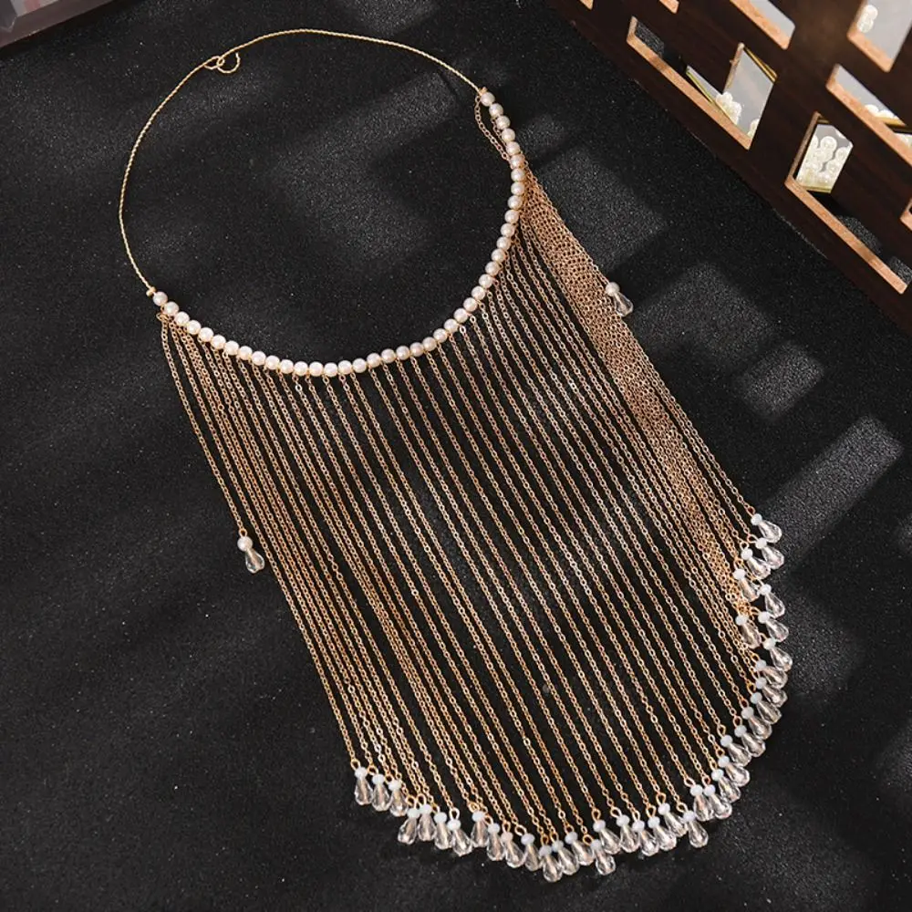 Luxury Ancient Style Face Veil Long Tassel Hanging Ears Masquerade Mask Headdress Pearl Pendant Hanfu Face Chain Women/Men