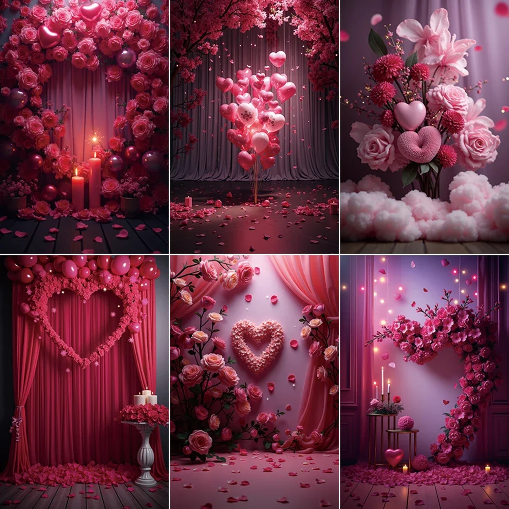 

MOON.QG Valentine's Day Backdrops Photography February 14 Curtain Rose Flower Wall Photozone Background Studio Photobooth Props