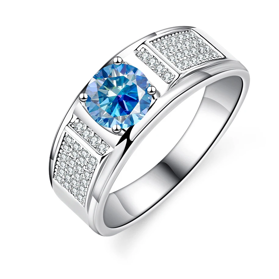 Men's 1.0 Carat Moissanite Engagement Ring, 18K White Gold