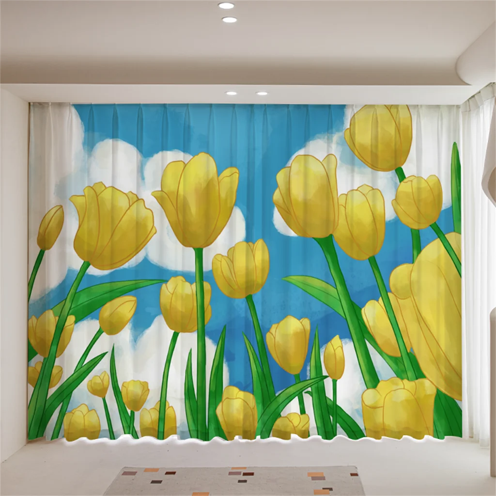 

Modern Simple 3D Digital Print Tulip Watercolor Landscape Pattern Living Room Bedroom Dining Room Hotel Blackout Decor Curtains