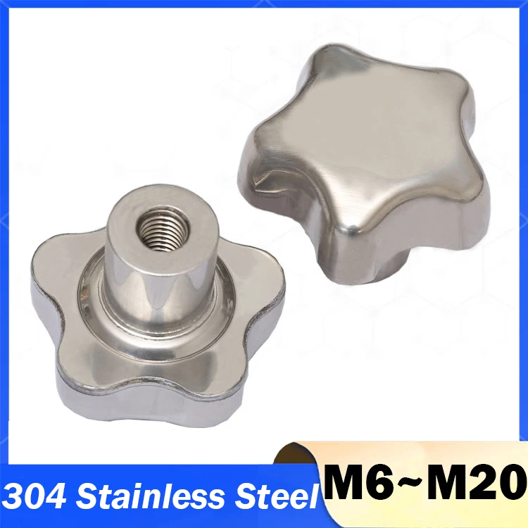 M6 M8 M10 M12 M14 M16 M18M20 304 Stainless Steel Female Thread Star Knob Handles Star Shaped Clamping Nuts Knobs Plum Hand Wheel