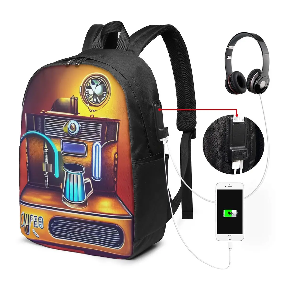 Vintage Coffee Machine And Espresso Bar Backpack Travel Notebook Bag Computer College Student School Bag Laptop Shoulder Bags
