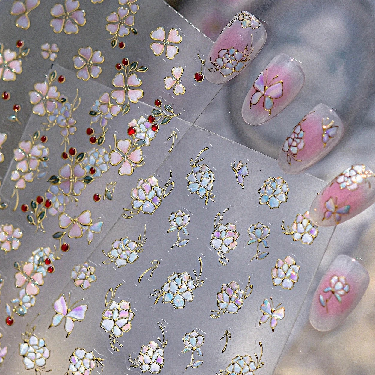 

Exquisite Flowers Butterfly Rose Lotus Peach Blossom Snowflakes Pearl Bowknot Star Wing Charms Nail Art Stickers Manicure Decals