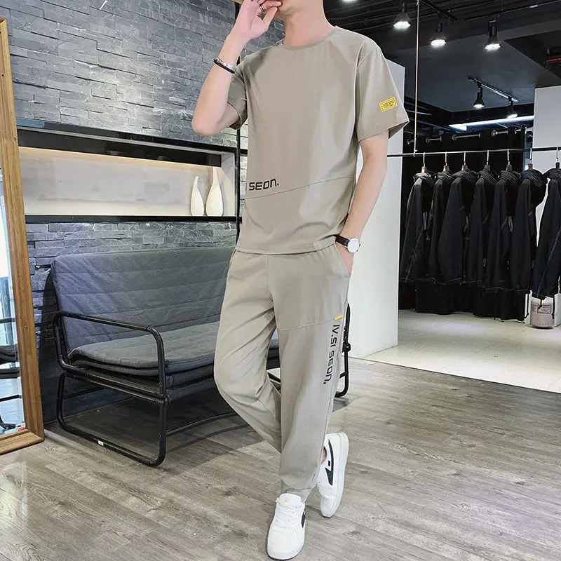 Svejk Cool Style Men's Summer Korean Version Trendy and Energetic Young Man Men's Short-sleeved Ice Silk Casual Sportswear Set