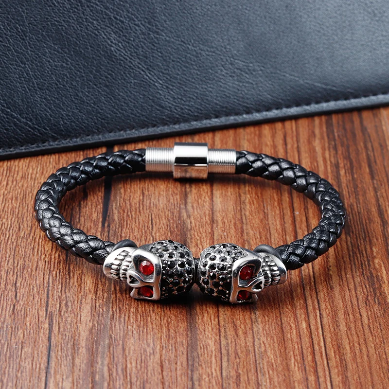 Pulsera de acero inoxidable para hombre, brazaletes de cuerda hechos a mano, cuero negro Vintage, garra de dragón, joyería Punk, accesorios de regalo