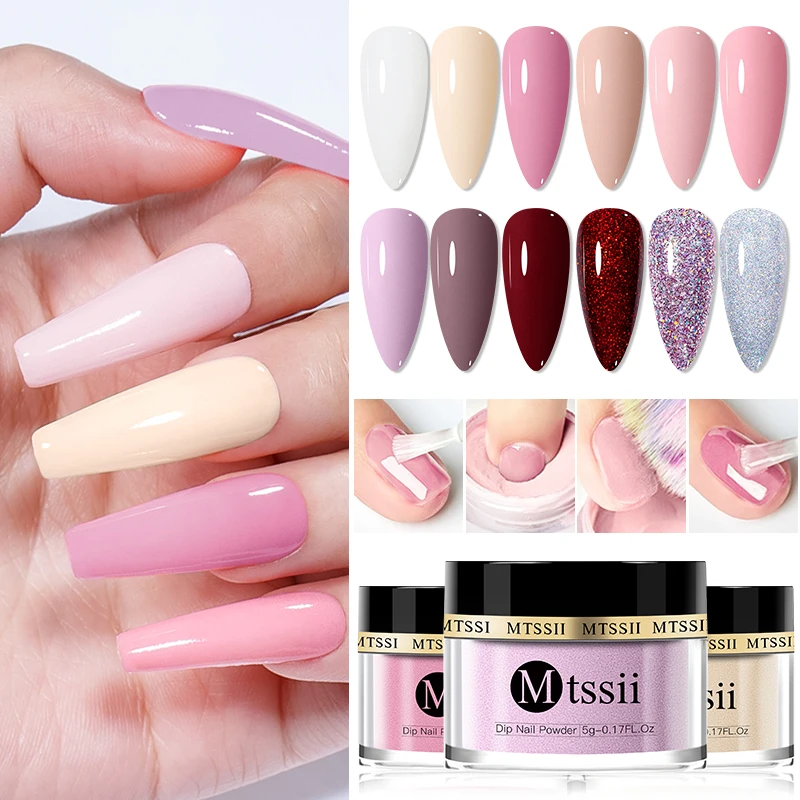 Dipping Nail Powder Gradient French Nails Nude Pink Glitter Powder Nature Dry Without Lamp Cure Nail Art Decorations Manicure