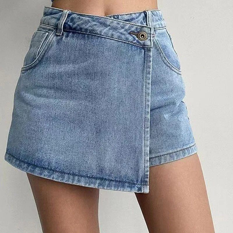 American Spring and Summer High-Waisted A-Line Shorts Skirt Women's Slim Versatile Anti-Exposure Irregular Denim Skirt