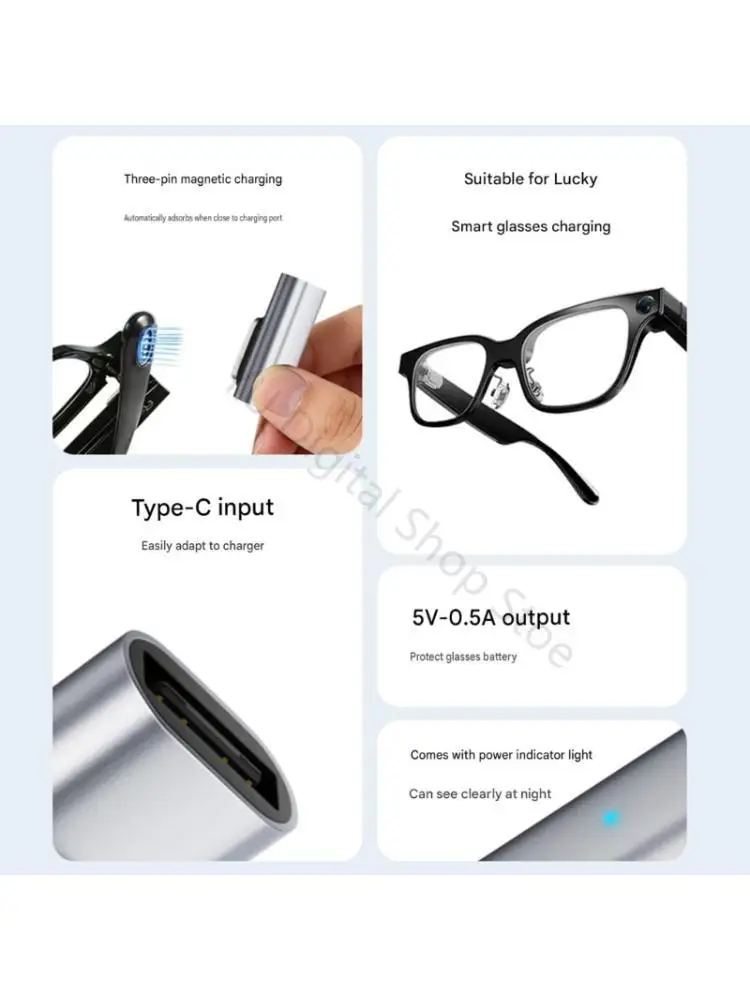 96BA Type C Charging Cable Set for Wearable Glasses, 3-Pin Adapter Cable with 120cm Reach for Desk and Bedside Use