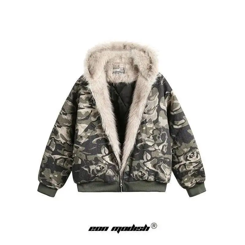 

Man Women Parkas Hoodies Fur Coat Unisex Coat 2025 Winter New High Quality Camouflage Fur Collar Cotton Jacket Real Shot