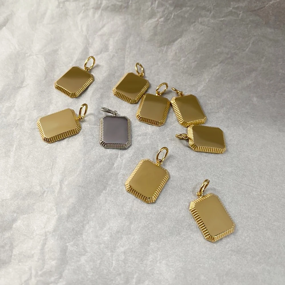 eManco Square Tags Cards Charm Pendant Man DIY Necklace&Pendants Stainless Steel Fashion Keychain Women Jewelry