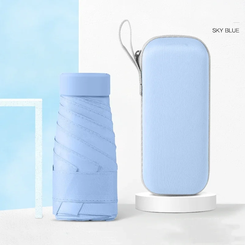 New Design Portable Mini Umbrella Anti-UV 6 Fold Umbrella with Hard Case Women Small Pocket Rain Umbrella