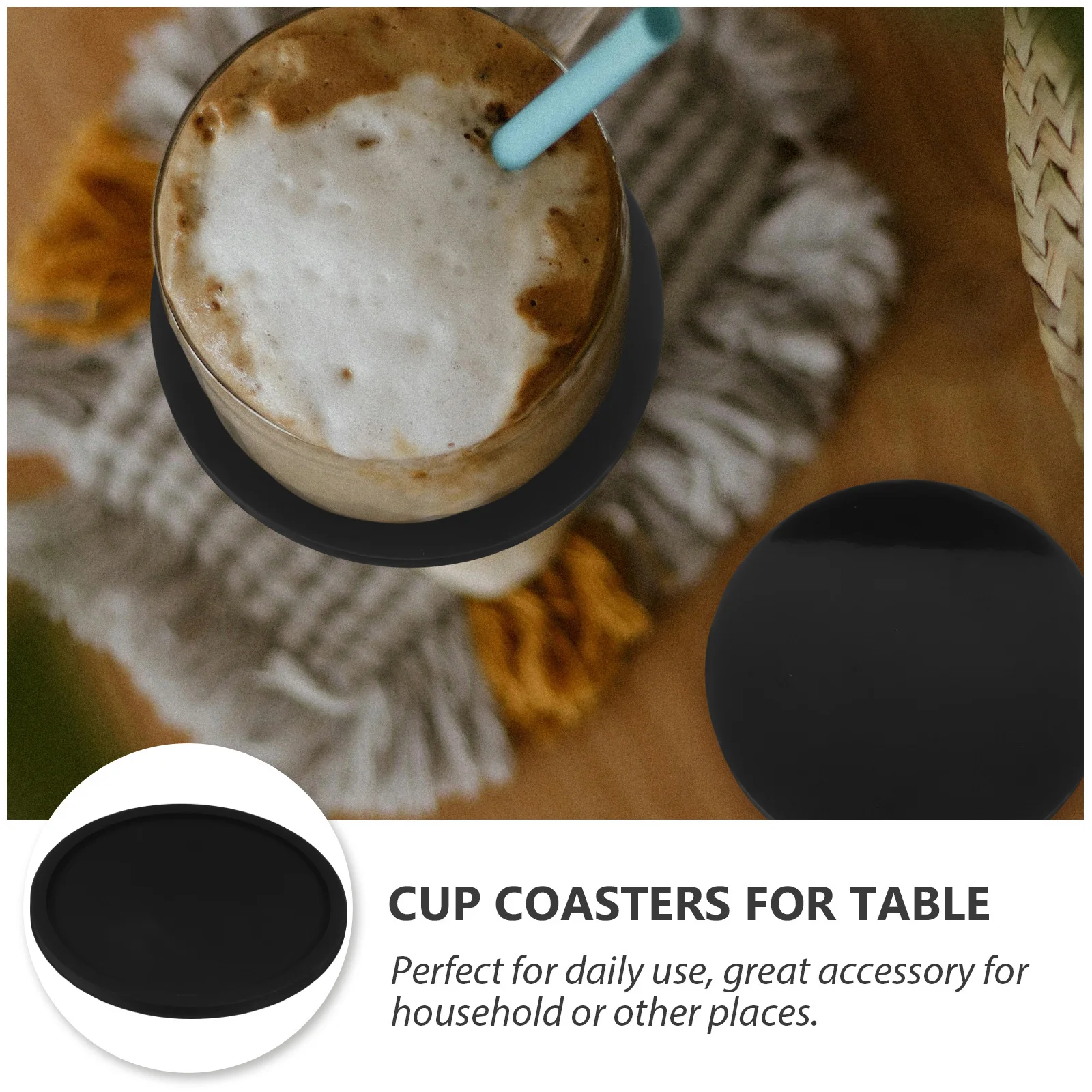 5 قطع من سجادات أكواب السيليكون لافتة للنظر للاستخدام اليومي في المنازل، قواعد أكواب للمشروبات السوداء للضيافة للمشروبات #1