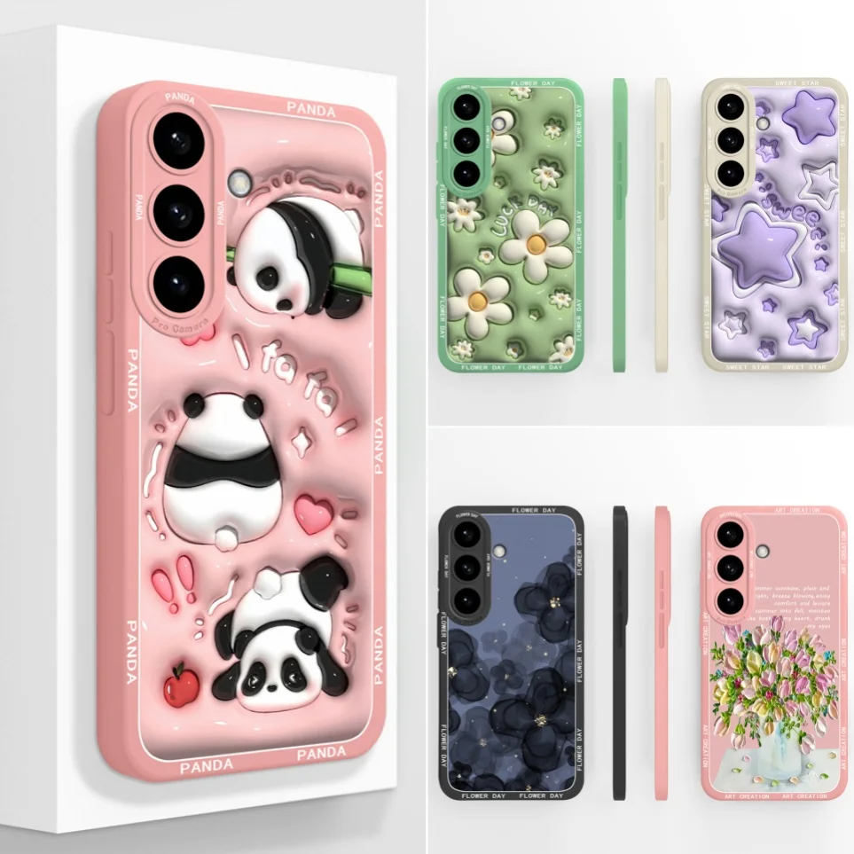 For Samsung Galaxy S26 FE S26 Plus Case Lovely Panda Liquid Shockproof Cases For S26Ultra Funda S 26 Coque Back Cover Phone Bags