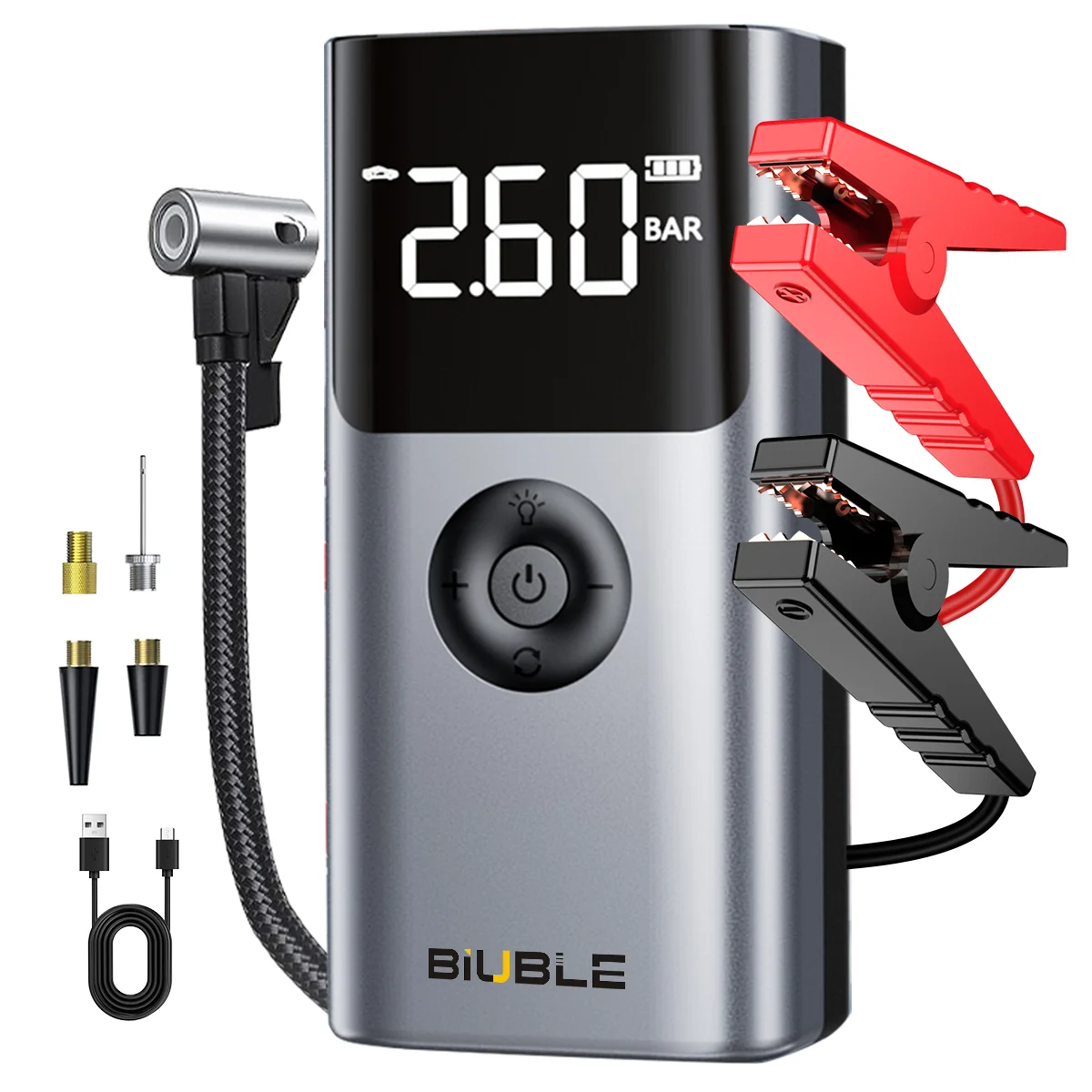 BIUBLE  2 in 1 Car Jump Starter Gas Filled  5000A Peak Aerate Quickly 12V with Fast Charging With LED Screen