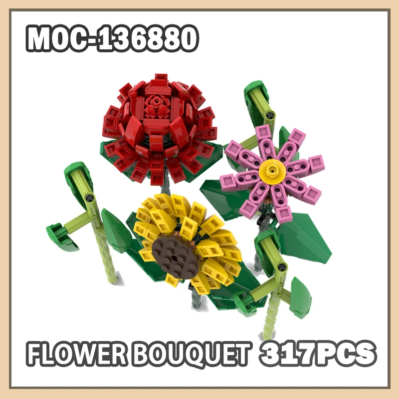 

MOC-136880 Flower Bouquet Building Block Assembly Mother's Day Gift Girlfriend Toys Miniature DIY Aesthetic beauty Kids 317PCS