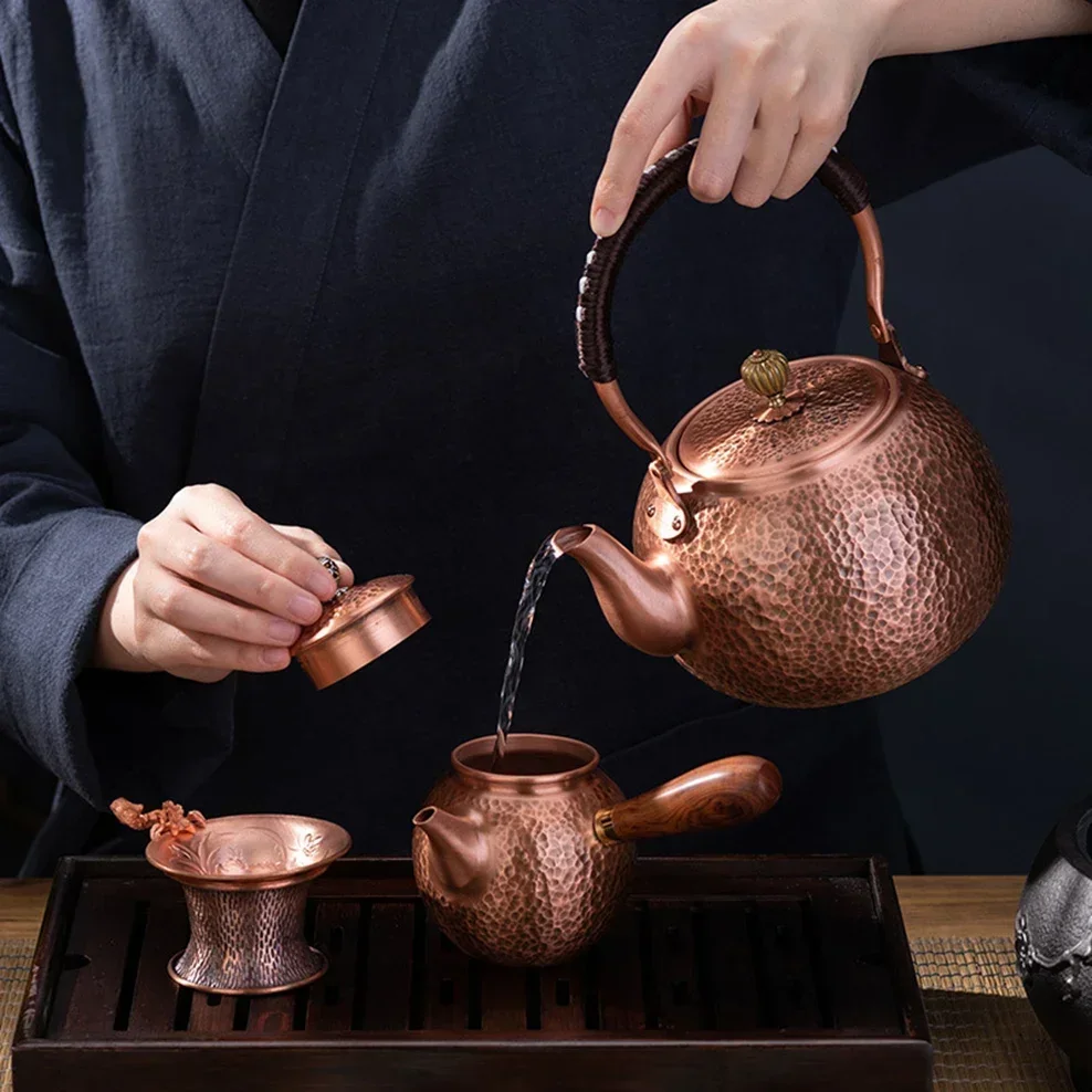 600/1200/1600ml Pure Copper Boiling Tea Kettle Retro Style Handmade Copper Pot Large Capacity Health Care Teapot Boiling Kettle