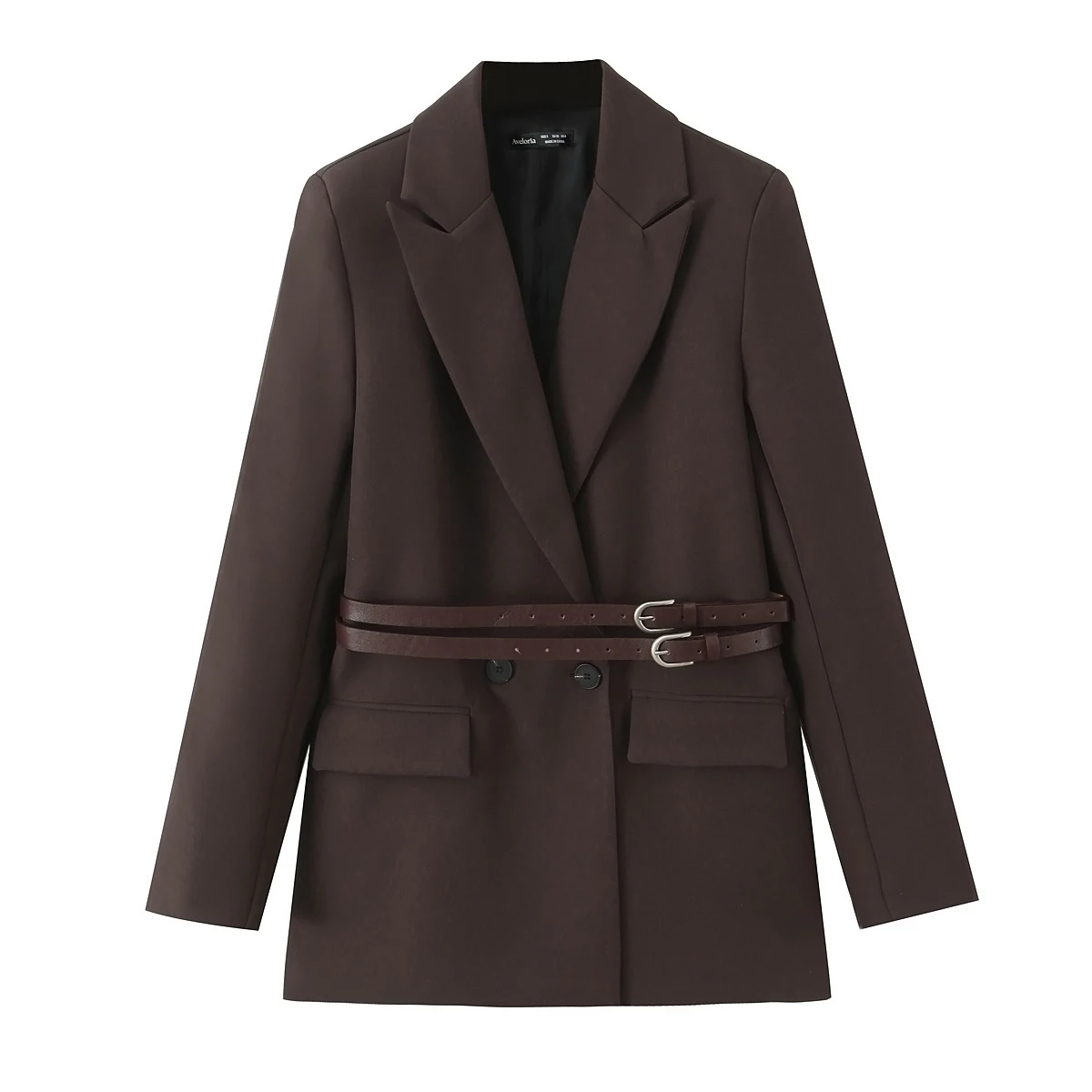 European and American Style New Women's Fashion Versatile Loose Casual Double Belt Slimming Gunlapel Blazer Coat