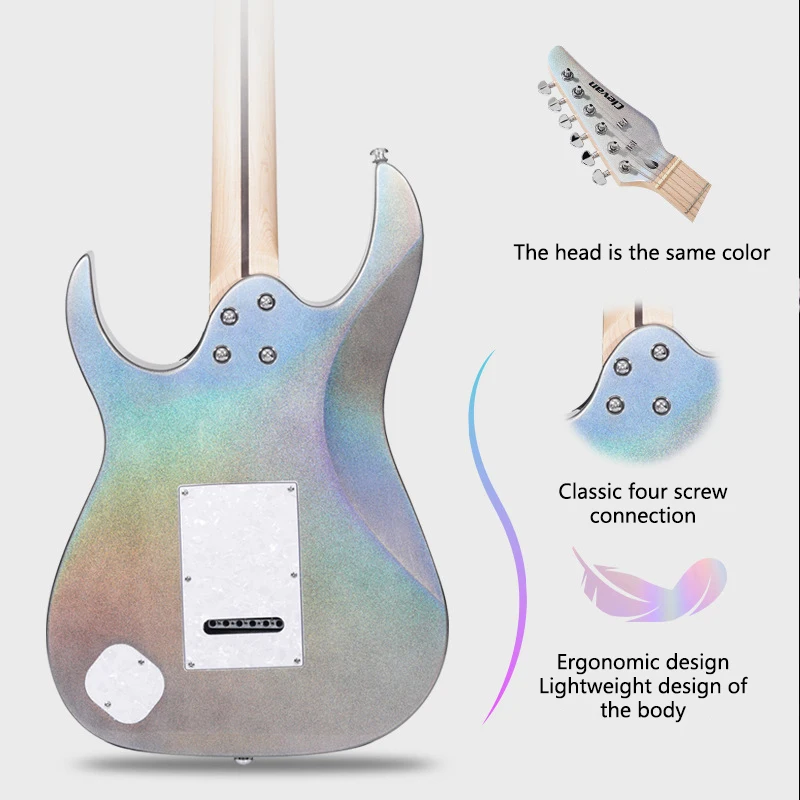 39 Inch 6 Strings 22 Frets Electric Guitar Body Maple Neck Electric Guitar Powder Particles HH Pickup Guitar Accessories