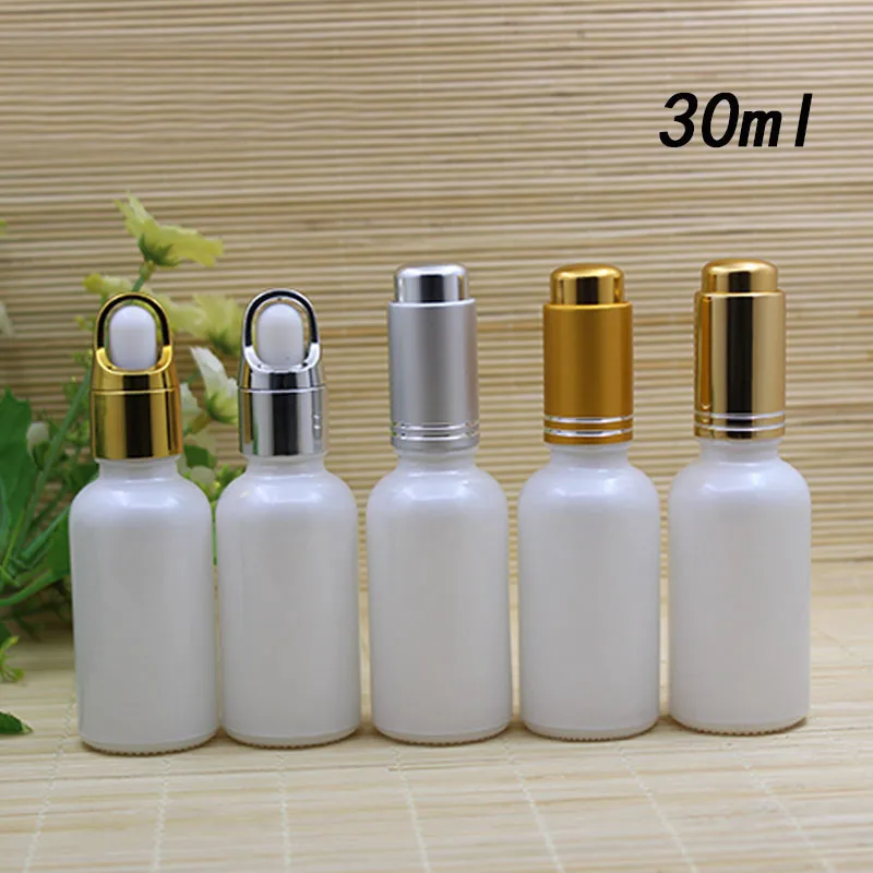 

30ml pearl white glass bottle toner water essence moisture liquid oil serum hyaluronic gel sample skin care cosmetic packaging